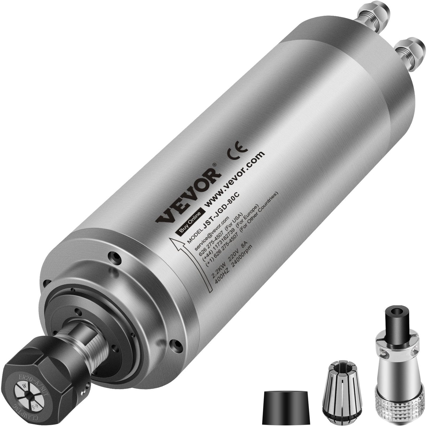 2.2KW Water-Cooled Spindle Motor, 8cm Diameter, ER11, 220V, Noise Reduction