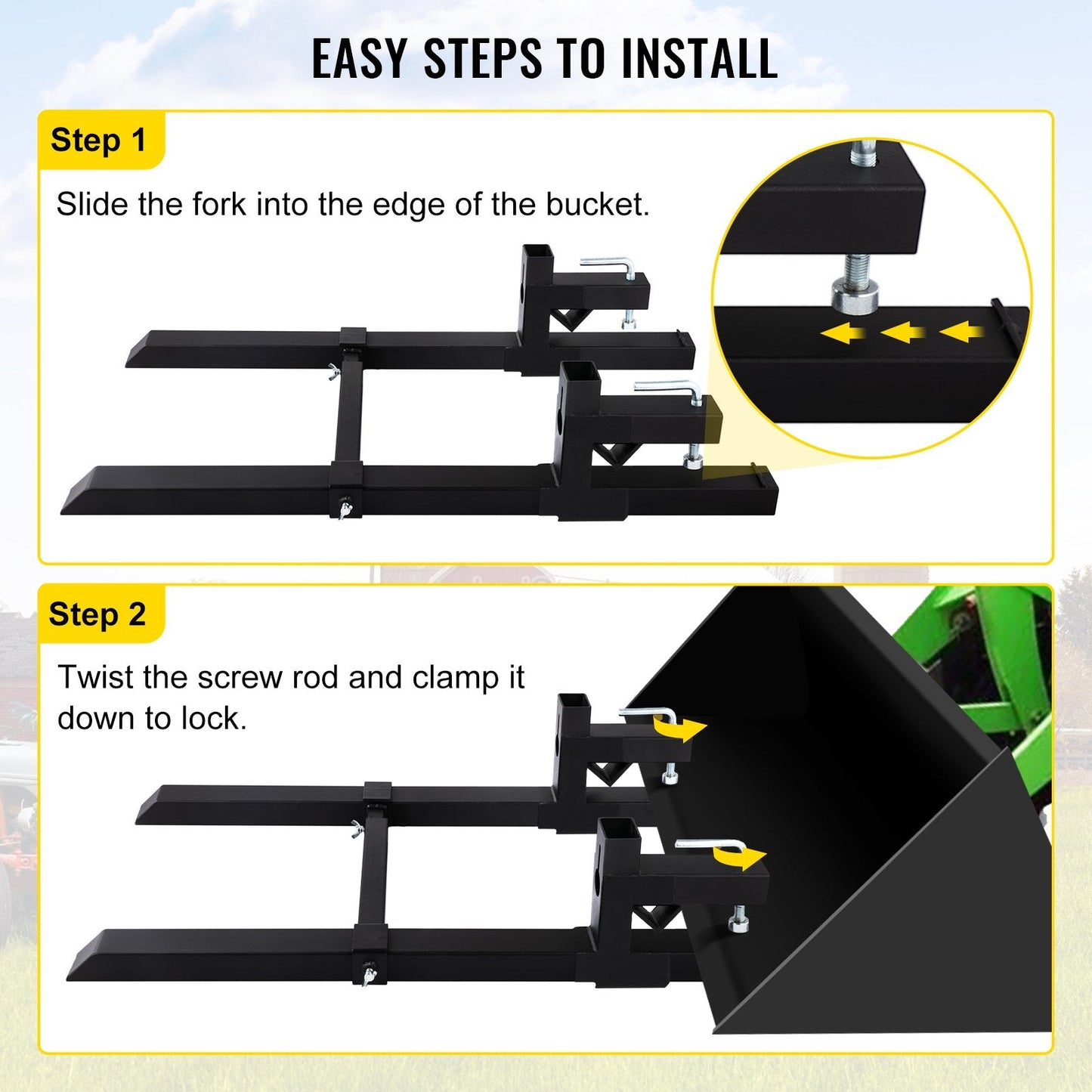 Heavy Duty Tractor Pallet Forks with Adjustable Stabilizer, 900 kg Capacity