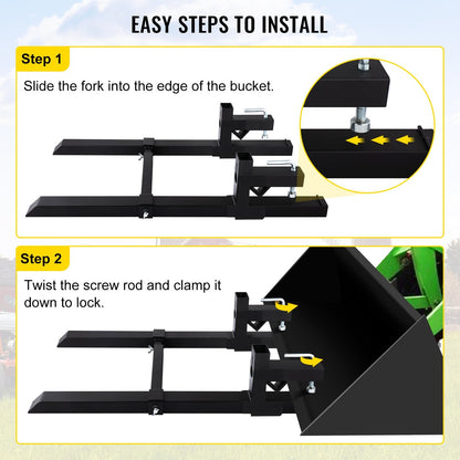 Heavy Duty Tractor Pallet Forks with Adjustable Stabilizer, 900 kg Capacity