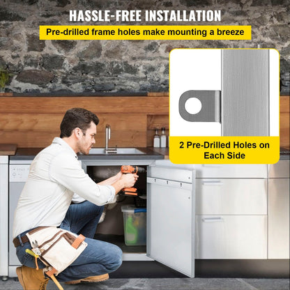 Outdoor BBQ Island Kitchen Double Access Door, Stainless Steel, 106.8 x 53 cm