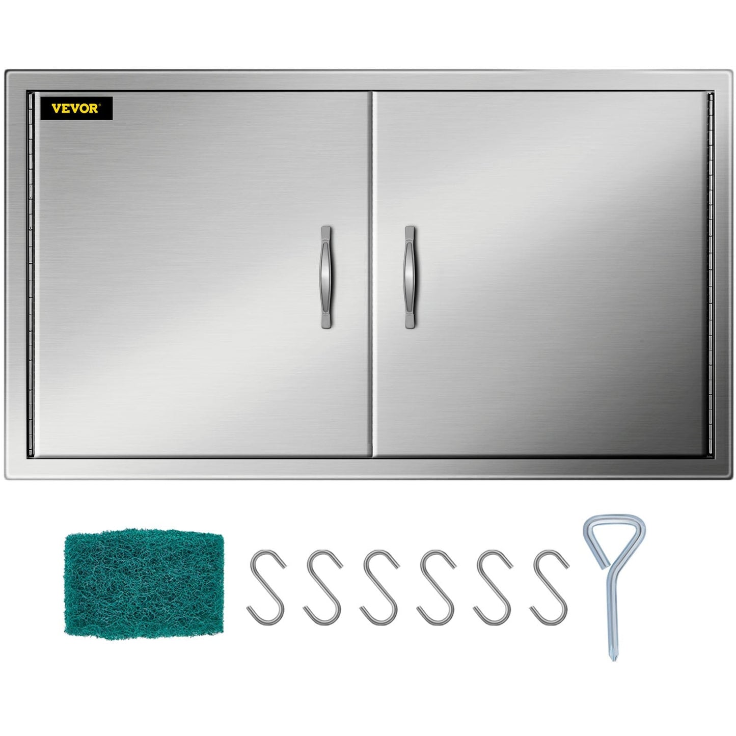 Outdoor BBQ Island Kitchen Double Access Door, Stainless Steel, 106.8 x 53 cm