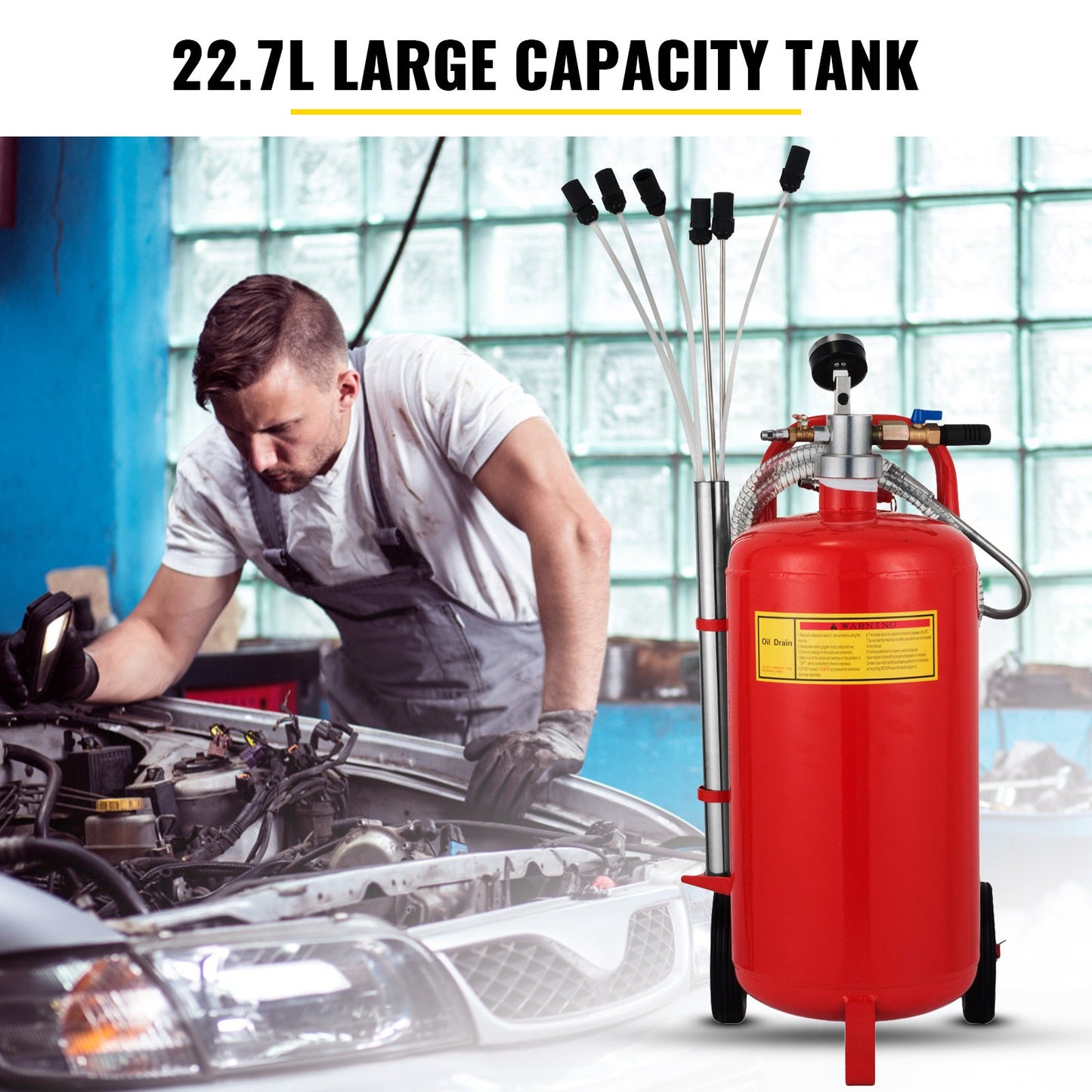 VEVOR 22.7L Oil Extractor, Portable Air Pneumatic Waste Oil Garage Extractor Drain