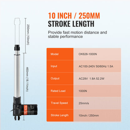 VEVOR 24V Linear Actuator Kit 10 Inch 0.98
