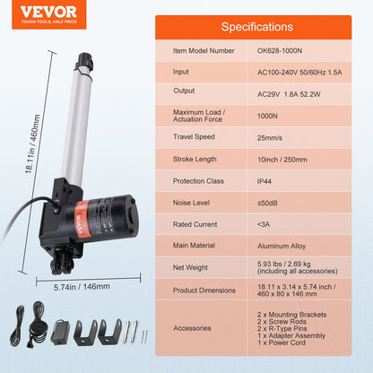 VEVOR 24V Linear Actuator Kit 10 Inch 0.98