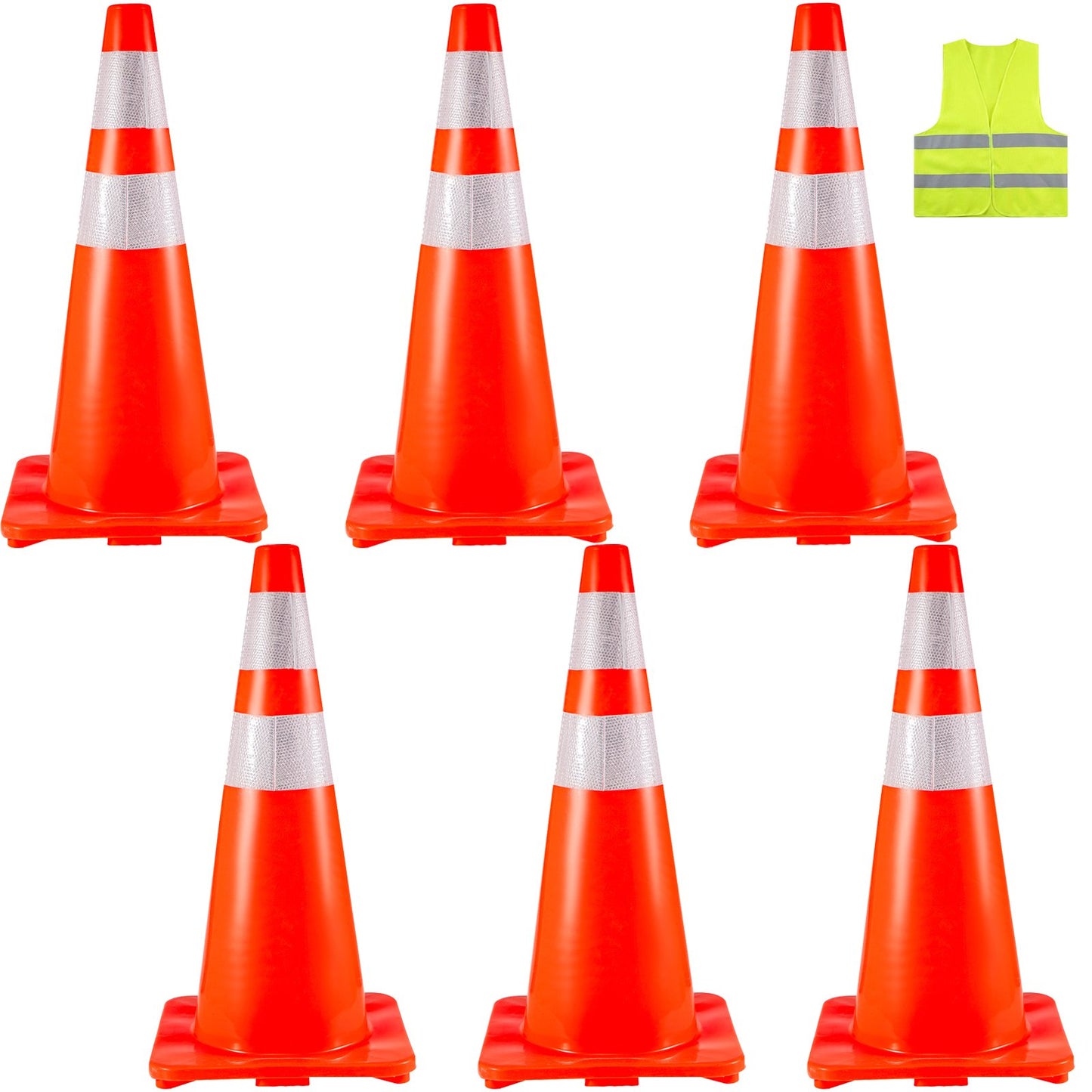 VEVOR 6Pack Traffic Cones, 28"Safety Cones, PVC Orange Traffic Safety Cone with