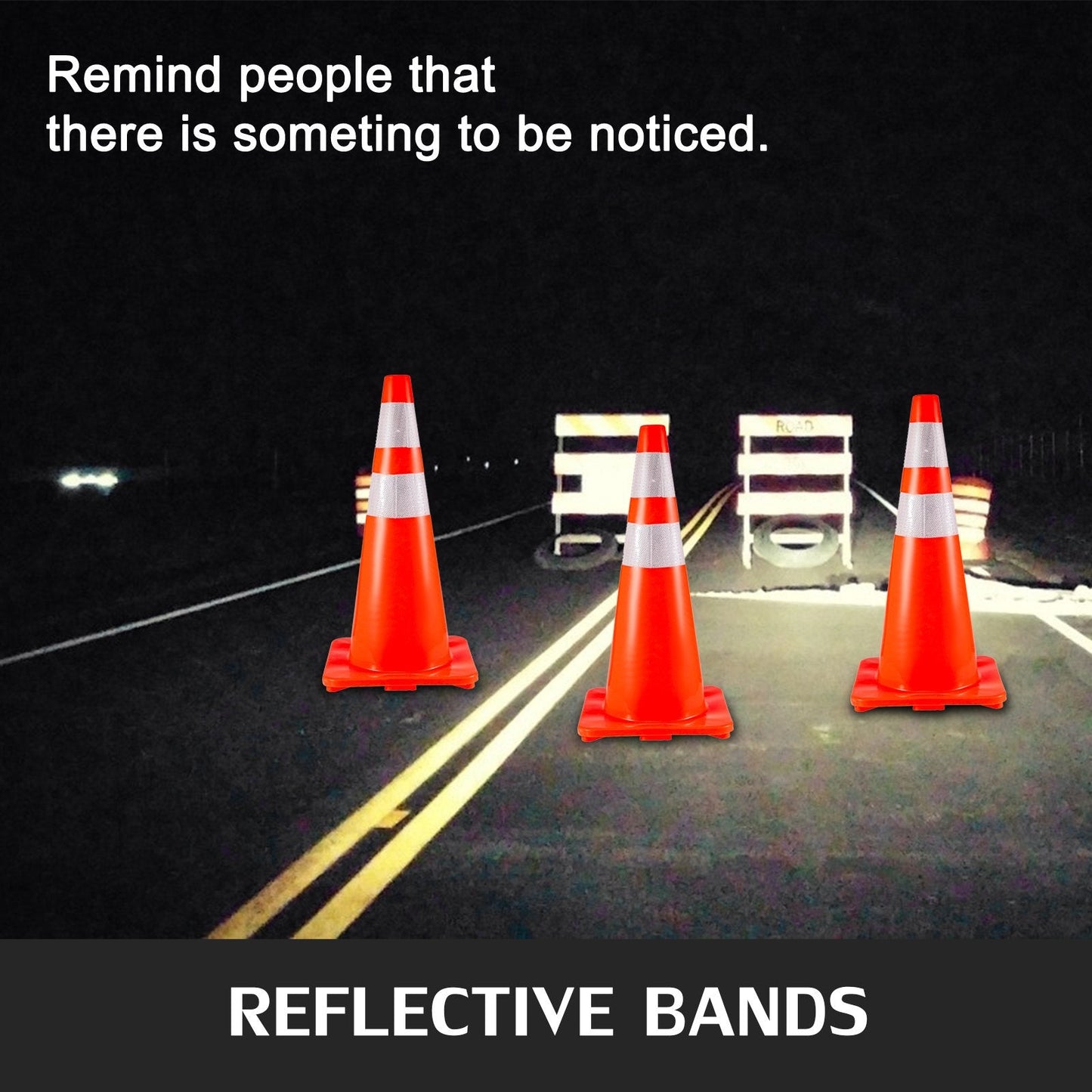 6-Pack 0.71m Orange PVC Traffic Safety Cones with Reflective Collars