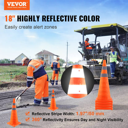 Safety Cones, 4 Pack 28 inch Collapsible Traffic Cones, Construction Cones with Reflective Collars, Wide Base and A Storage Bag, for Traffic Control, Driving Training, Parking Lots