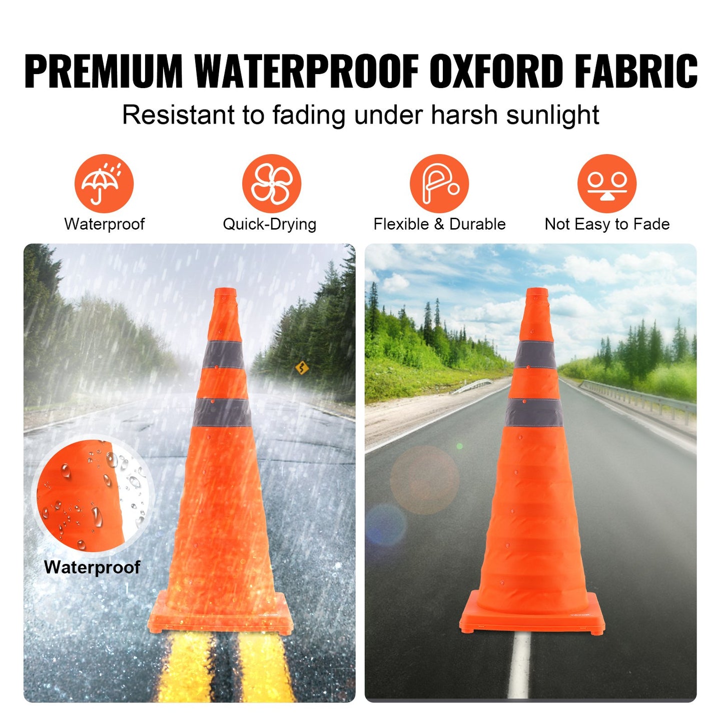 Safety Cones, 4 Pack 28 inch Collapsible Traffic Cones, Construction Cones with Reflective Collars, Wide Base and A Storage Bag, for Traffic Control, Driving Training, Parking Lots