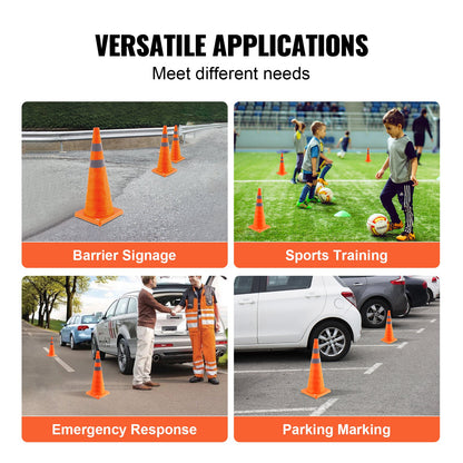 Safety Cones, 4 Pack 28 inch Collapsible Traffic Cones, Construction Cones with Reflective Collars, Wide Base and A Storage Bag, for Traffic Control, Driving Training, Parking Lots