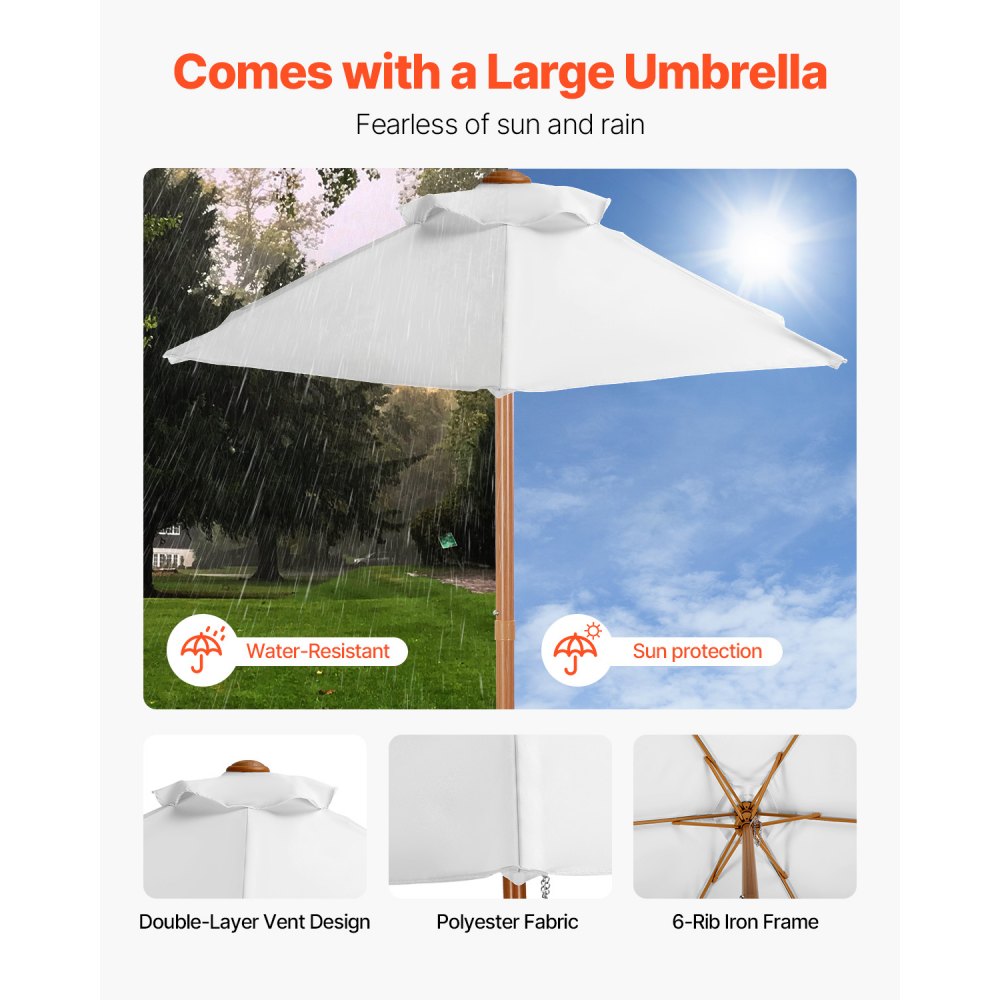 VEVOR Picnic Table Wooden Tables and Bench Set Umbrella Garden Indoor Outdoor