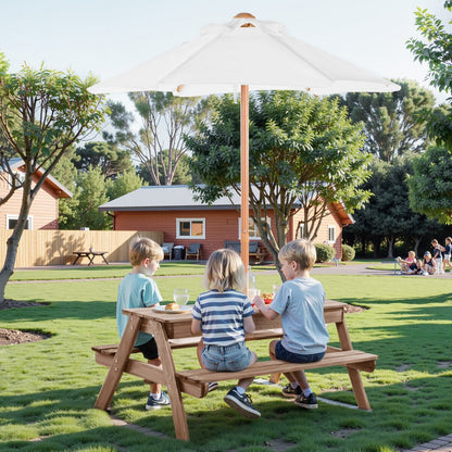VEVOR Picnic Table Wooden Tables and Bench Set Umbrella Garden Indoor Outdoor