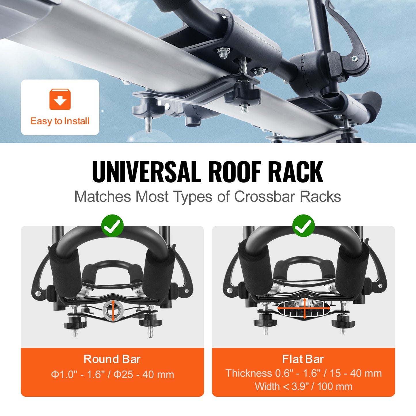 VEVOR Kayak Roof Rack 1 Pair J-Bar, Soft Roof Rack, Top Mount Tie Down, Carrier
