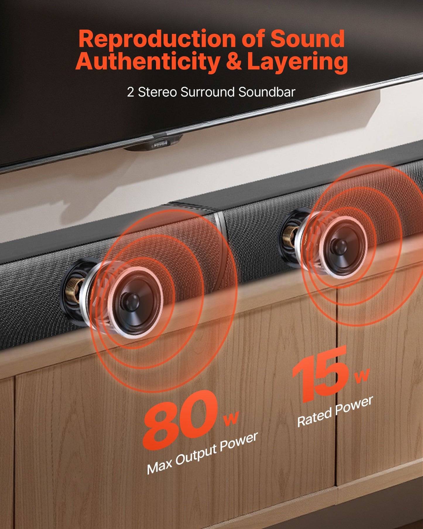 Sound Bar for Smart TV, 2.0 Channel, 800 mm 2 in 1 Detachable Soundbar TV Speakers, with Bluetooth HDMI AUX USB Connection, Remote Control, 80W Surround Sound System, for Home Theater Audio