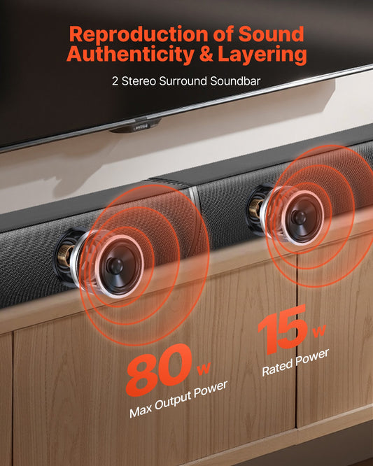 Sound Bar for Smart TV, 2.0 Channel, 800 mm 2 in 1 Detachable Soundbar TV Speakers, with Bluetooth HDMI AUX USB Connection, Remote Control, 80W Surround Sound System, for Home Theater Audio