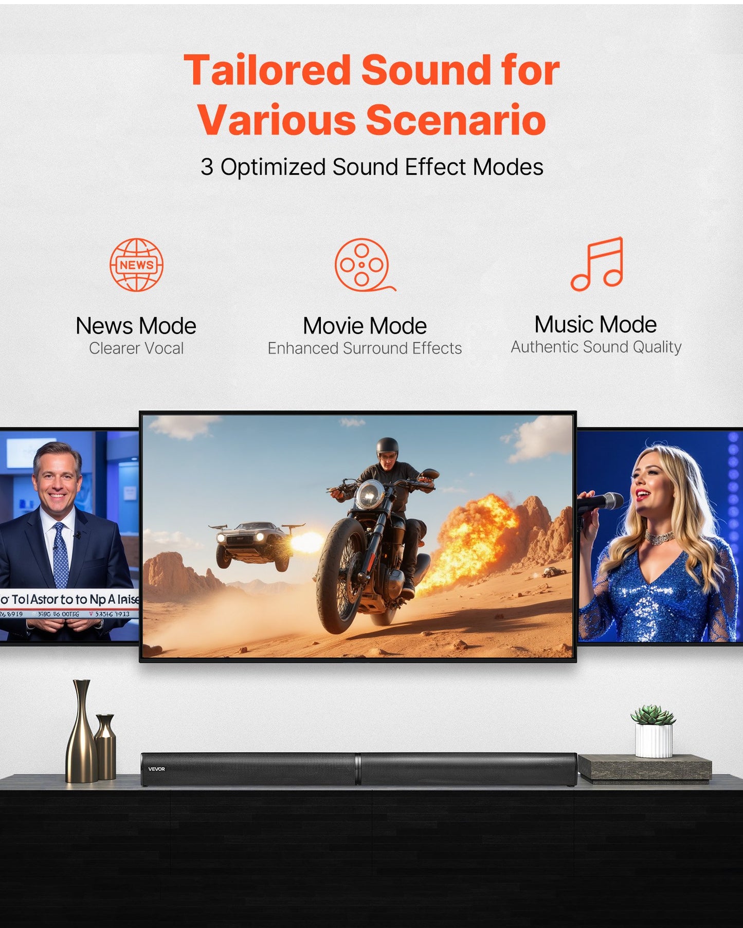 Sound Bar for Smart TV, 2.0 Channel, 800 mm 2 in 1 Detachable Soundbar TV Speakers, with Bluetooth HDMI AUX USB Connection, Remote Control, 80W Surround Sound System, for Home Theater Audio