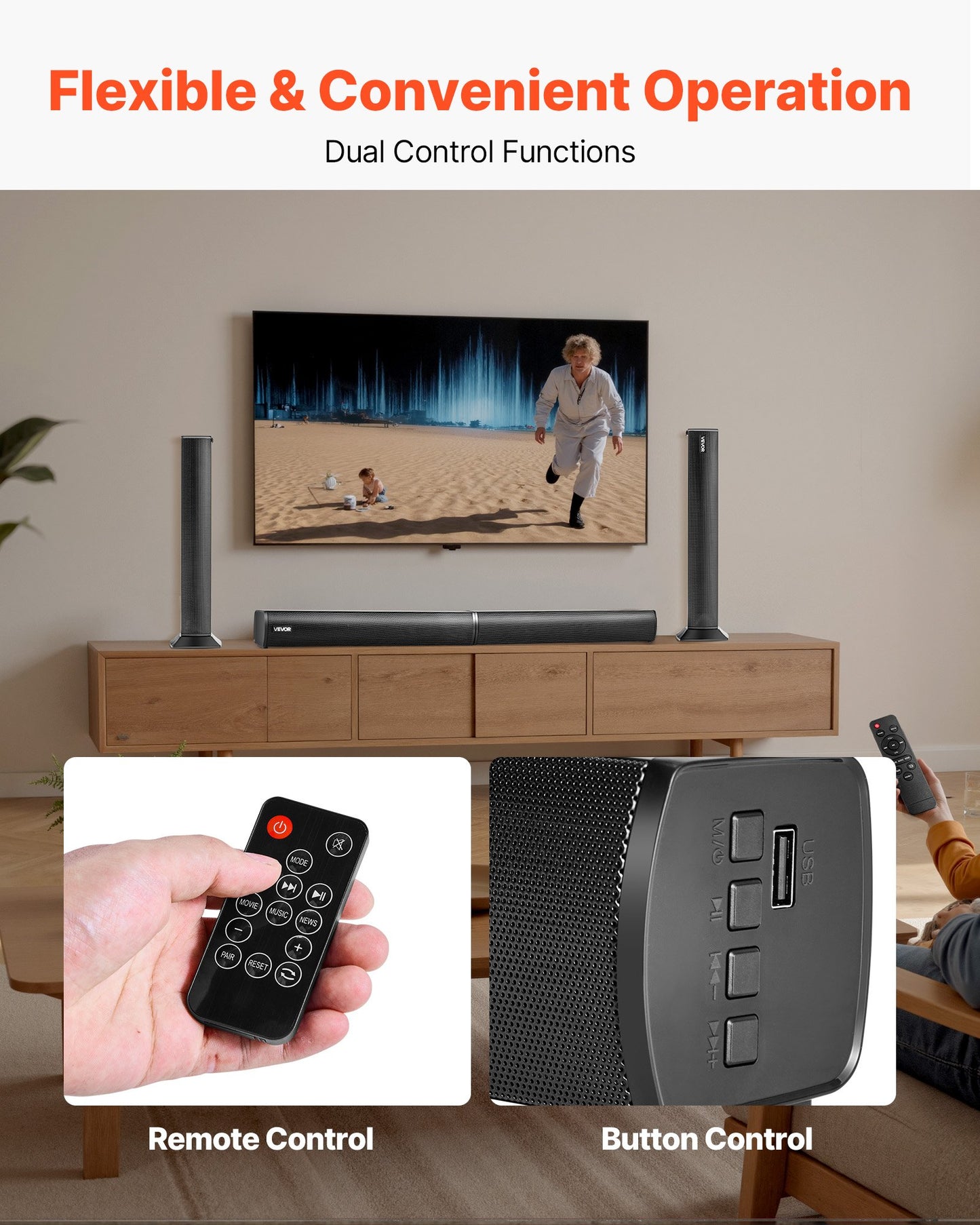 Sound Bar for Smart TV, 2.0 Channel, 800 mm 2 in 1 Detachable Soundbar TV Speakers, with Bluetooth HDMI AUX USB Connection, Remote Control, 80W Surround Sound System, for Home Theater Audio