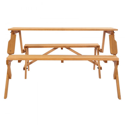 VEVOR 2-in-1 Transforming Interchangeable Picnic Table Wooden Table Bench Set
