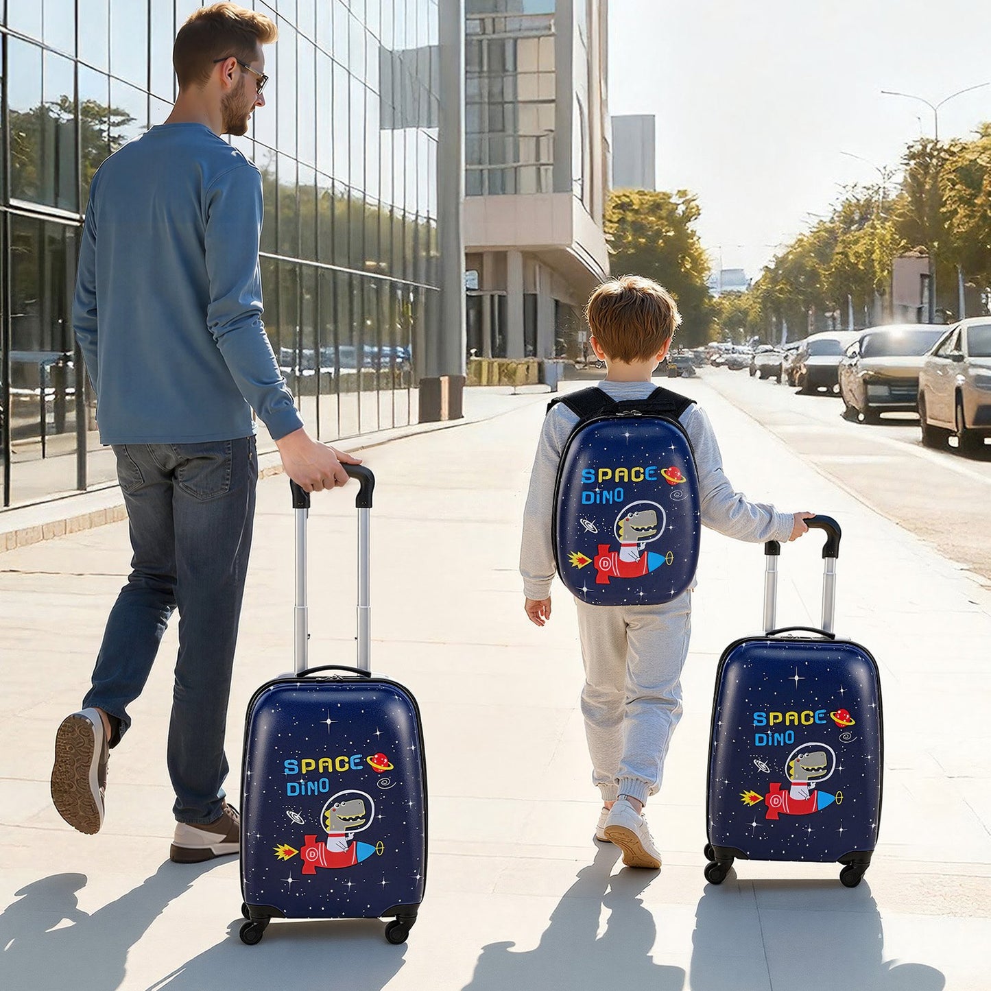Kids Luggage Set, 2 Piece, 45.7 cm Hardside Rolling Wheels Suitcase with Hard-Shell Backpack, Dinosaur Kids Carry on Luggage Set, Holiday Birthday Present for Girls & Boys, Airline Approved