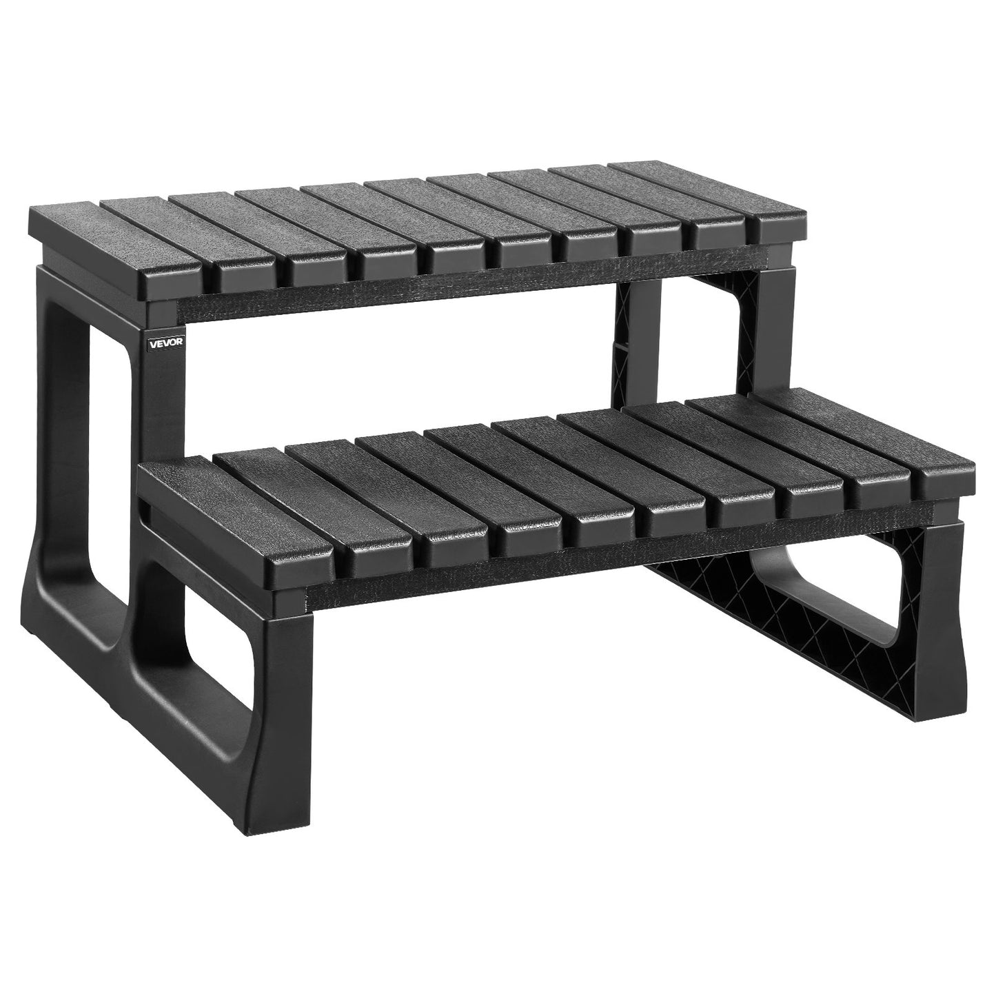 Hot Tub Step, 2-Step Spa Outdoor Stairs, Heavy Duty 599.5 mm Wide PP Above-Ground/Inflatable Pool Ladder with 145.2 kg Weight Capacity, Multi-Use for Porch, Patio, Deck, Campers,Black