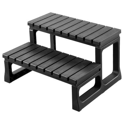Hot Tub Step, 2-Step Spa Outdoor Stairs, Heavy Duty 599.5 mm Wide PP Above-Ground/Inflatable Pool Ladder with 145.2 kg Weight Capacity, Multi-Use for Porch, Patio, Deck, Campers,Black