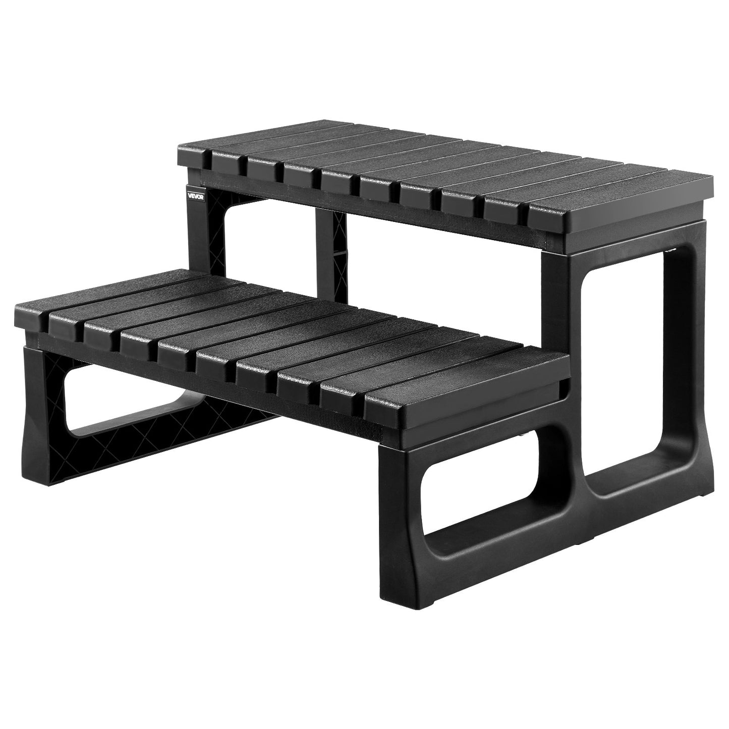 Hot Tub Step, 2-Step Spa Outdoor Stairs, Heavy Duty 599.5 mm Wide PP Above-Ground/Inflatable Pool Ladder with 145.2 kg Weight Capacity, Multi-Use for Porch, Patio, Deck, Campers,Black