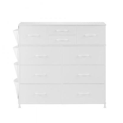 VEVOR 10 Drawer Dresser Fabric Storage Drawers Fabric Bins & Steel Frame White