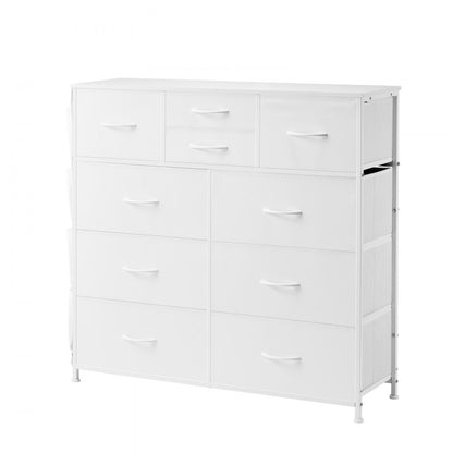VEVOR 10 Drawer Dresser Fabric Storage Drawers Fabric Bins & Steel Frame White