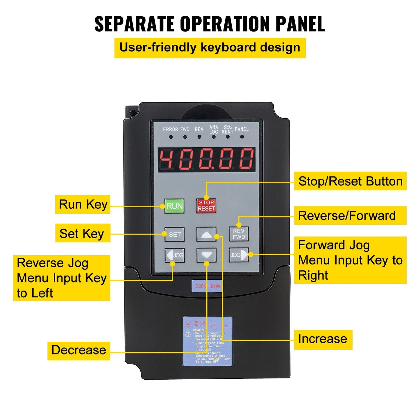3kW 4HP 220V VFD Inverter for Motor Speed Control, 13A Output, Digital Display