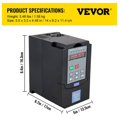 3kW 4HP 220V VFD Inverter for Motor Speed Control, 13A Output, Digital Display