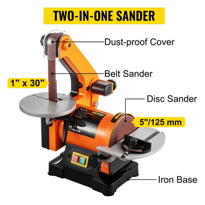 300W Electric Belt & Disc Sander with Adjustable Table & Dust Collection