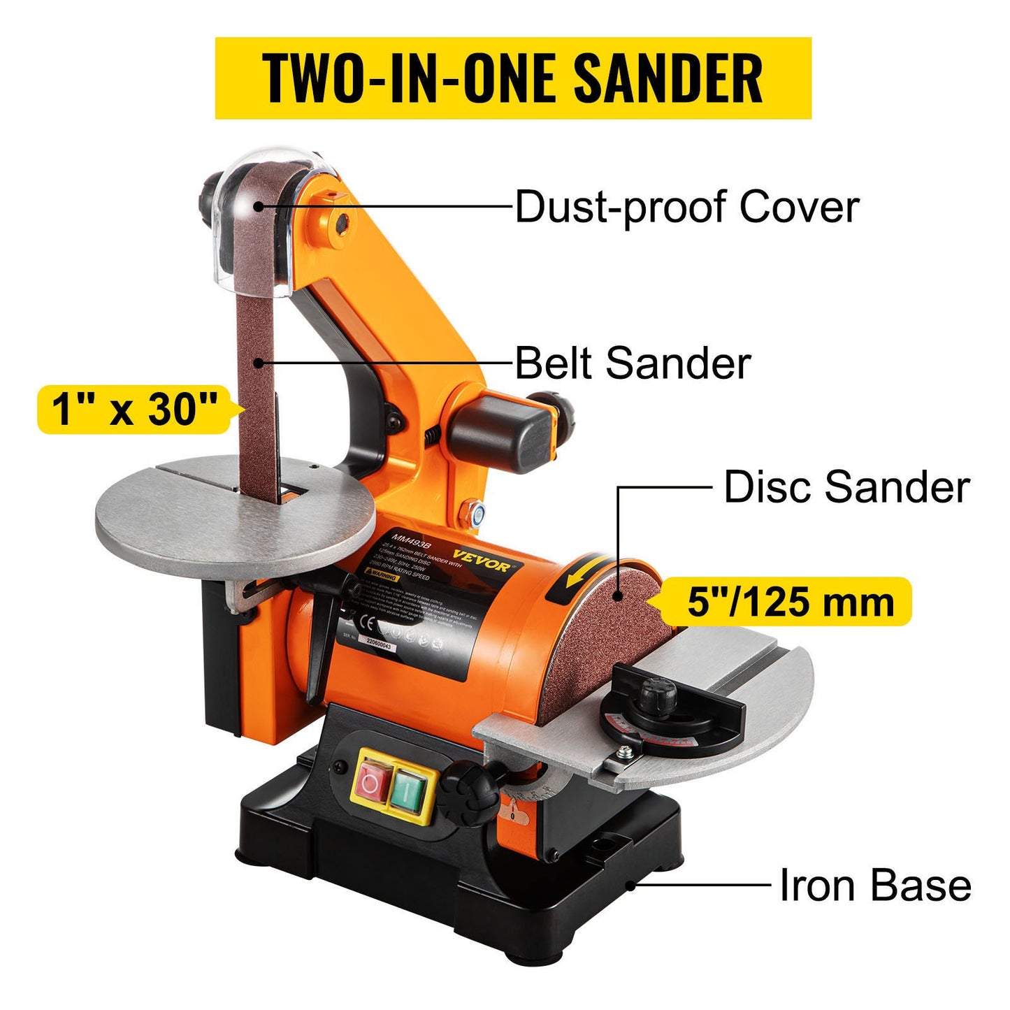 VEVOR Belt Sander 300W Grinder Sander 1 x 30 Inch Electric Belt & Disc Sander 2950