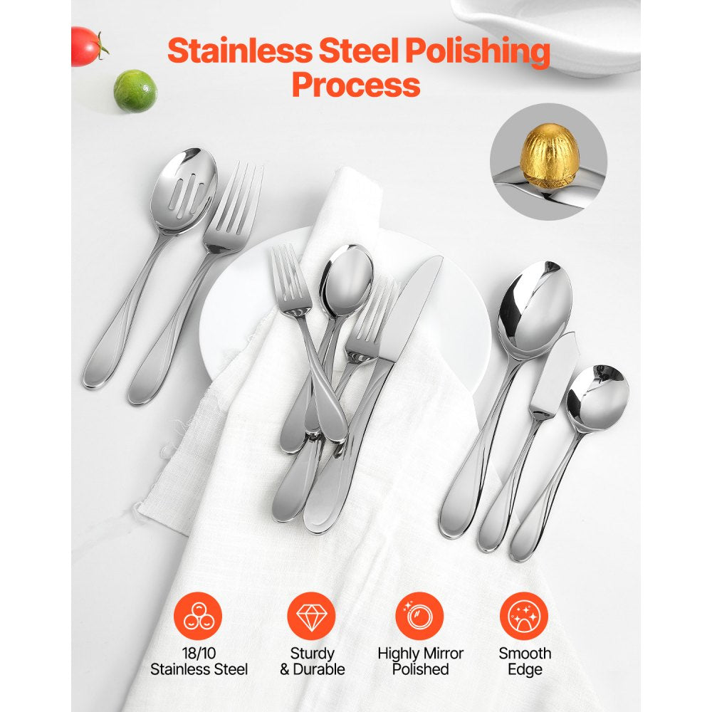 VEVOR 65-Piece Silverware Set Stainless Steel Cutlery Flatware Utensils for 12
