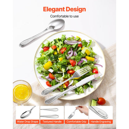 VEVOR 65-Piece Silverware Set Stainless Steel Cutlery Flatware Utensils for 12