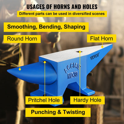 30kg Steel Horn Anvil for Blacksmithing, Portable and Durable Design