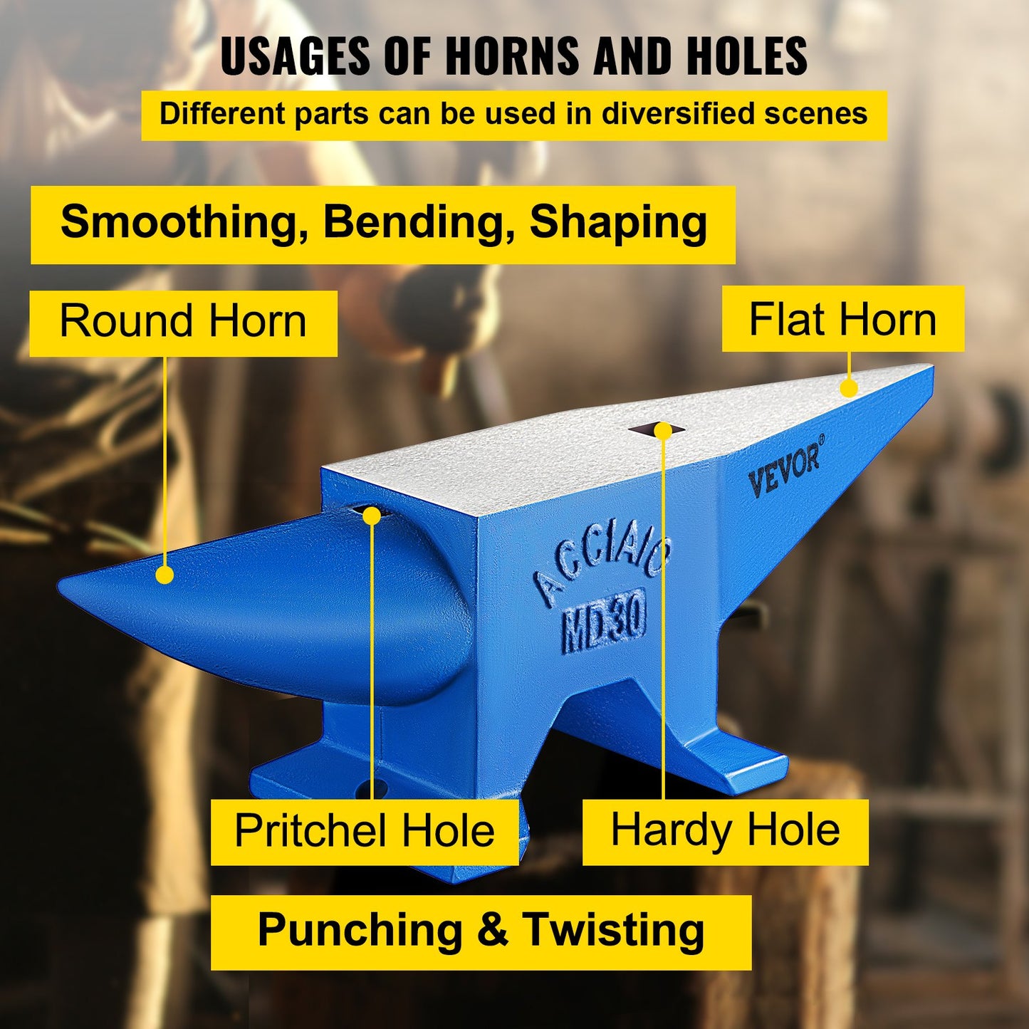 VEVOR Pro Horn Anvil , 30KG/66.1LBS Weight Steel Anvil Blacksmith Blacksmith Anvil,