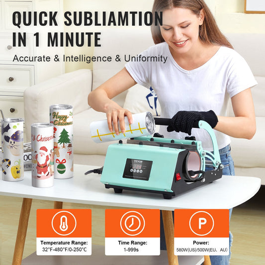 Sublimation Tumbler Press Set with 8 Stainless Steel Tumblers, 0.36m, 9kg