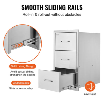 Flush triple access drawer raised style height triple drawer, 76 x 43 cm,stainless