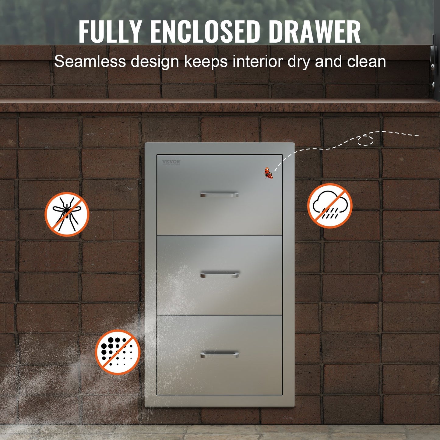 Flush triple access drawer raised style height triple drawer, 76 x 43 cm,stainless
