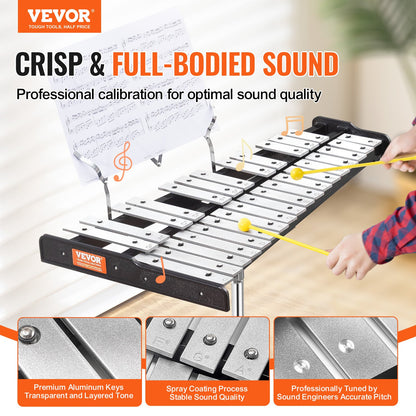 VEVOR 30 Note Glockenspiel Xylophone Bell Kit, Professional Percussion Instrument
