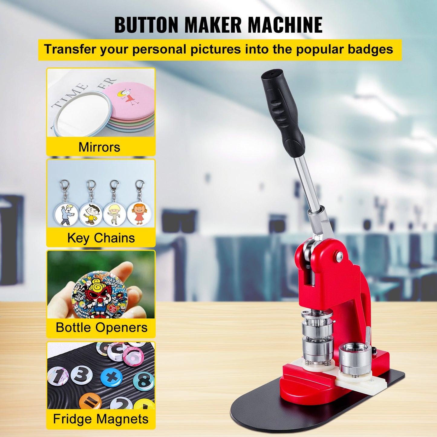VEVOR Button Maker Button Badge Maker 32mm(1.25in) DIY Pin Button Maker Machine