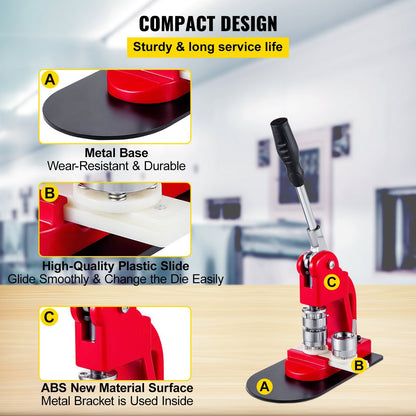 DIY 32mm Pin Badge Maker Machine with 1000 Parts & Circle Cutter Kit