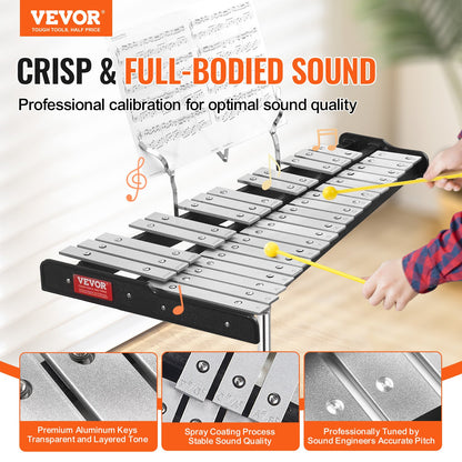 VEVOR 32 Note Glockenspiel Xylophone Bell Kit, Professional Percussion Instrument