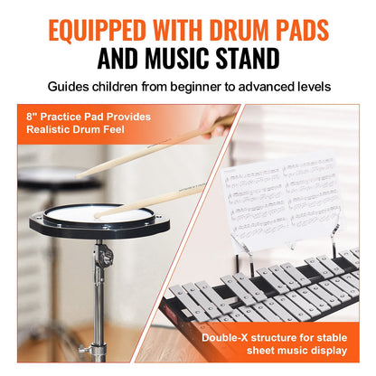 Professional 32-Note Glockenspiel Xylophone Kit with Stand & Accessories