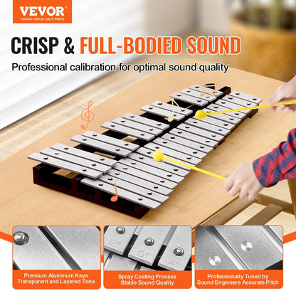 32-Note Glockenspiel Xylophone Kit with Mallets, Stand, and Carrying Bag