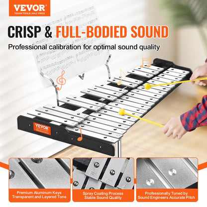 VEVOR 32 Note Glockenspiel Xylophone Bell Kit, Professional Percussion Instrument