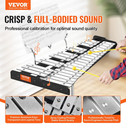 32-Note Professional Glockenspiel Kit with Stand, Mallets, and Carrying Bag