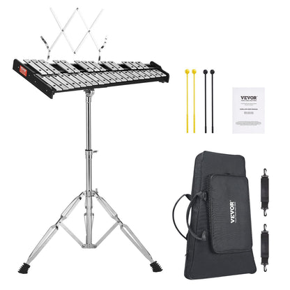32-Note Professional Glockenspiel Kit with Stand, Mallets, and Carrying Bag
