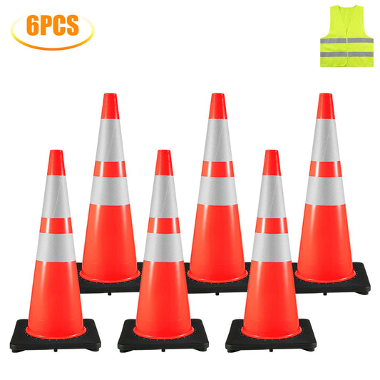 VEVOR 6Pack 36" Traffic Cones, Safety Road Parking Cone with Black Weighted Base,