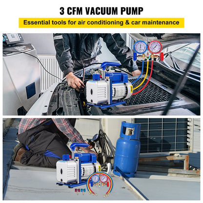 VEVOR 3CFM 84 L/M 1-Stage, Refrigerant Vacuum Pump Refrigeration Gauges A/C Air