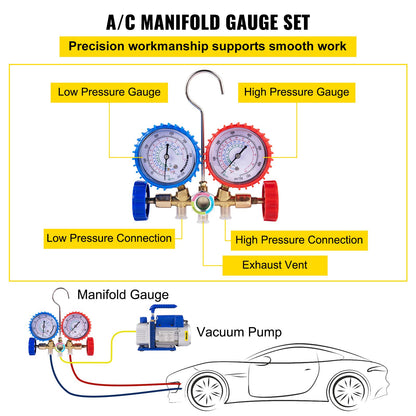 VEVOR 3CFM 84 L/M 1-Stage, Refrigerant Vacuum Pump Refrigeration Gauges A/C Air